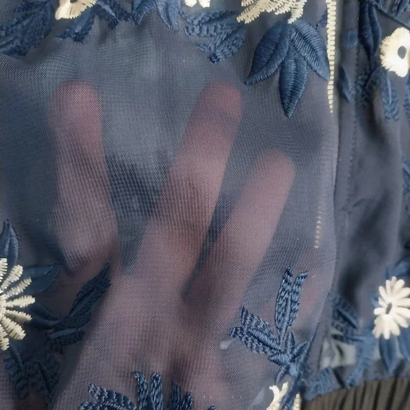 PPLA Starlit Woven Bomber Size Medium Mesh Navy Blue Embellished Zip Jacket - Picture 6 of 11